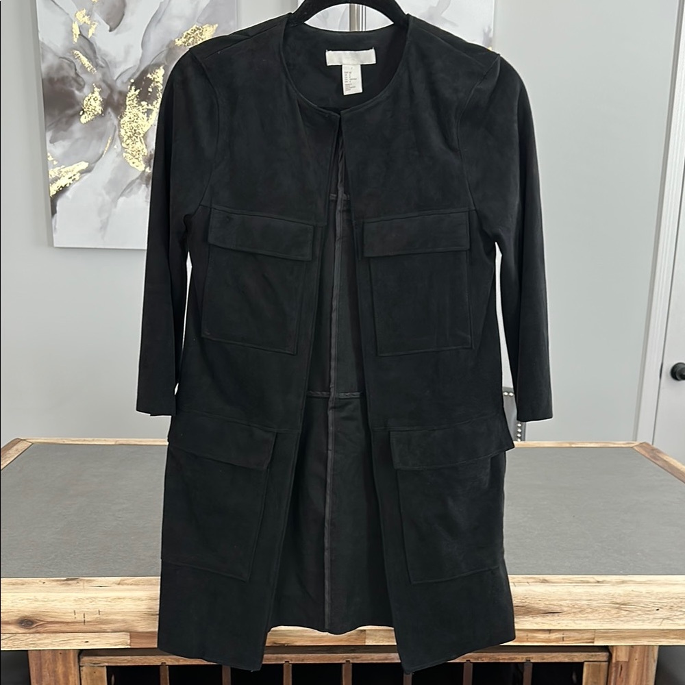 H&M Black Utility Jacket Open-Front Long Style
